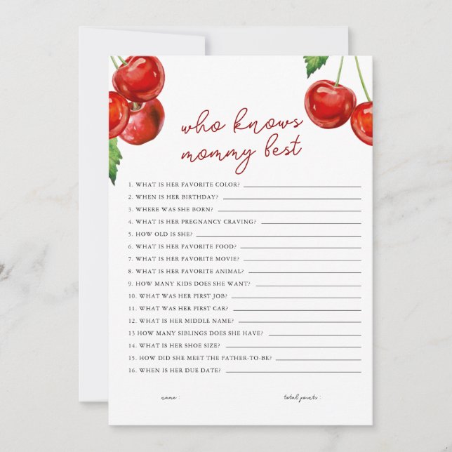Cherry on top Who Knows Mommy Best Baby Shower Holiday Card (Front)
