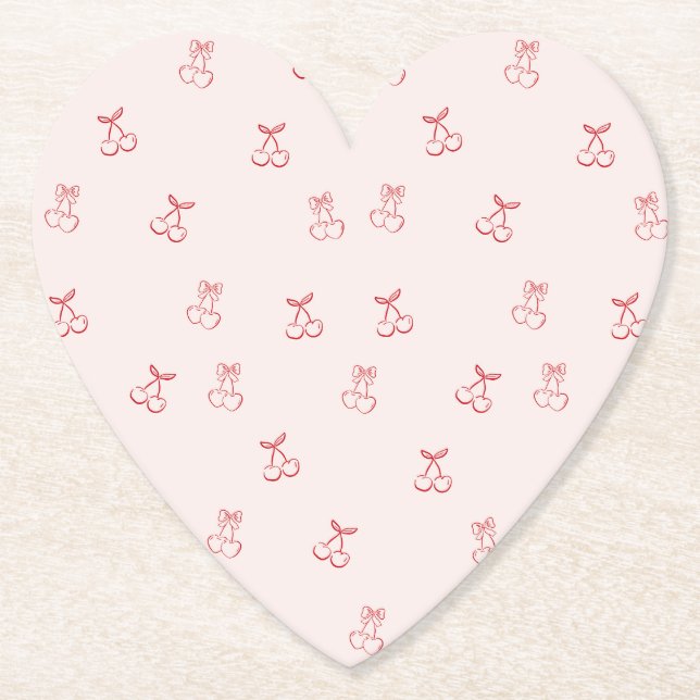  Cherry Outline Minimalism Paper Coaster (Front)