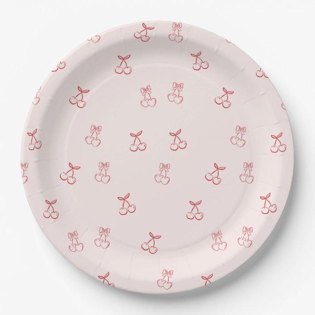  Cherry Outline Minimalism Paper Plates (Front)