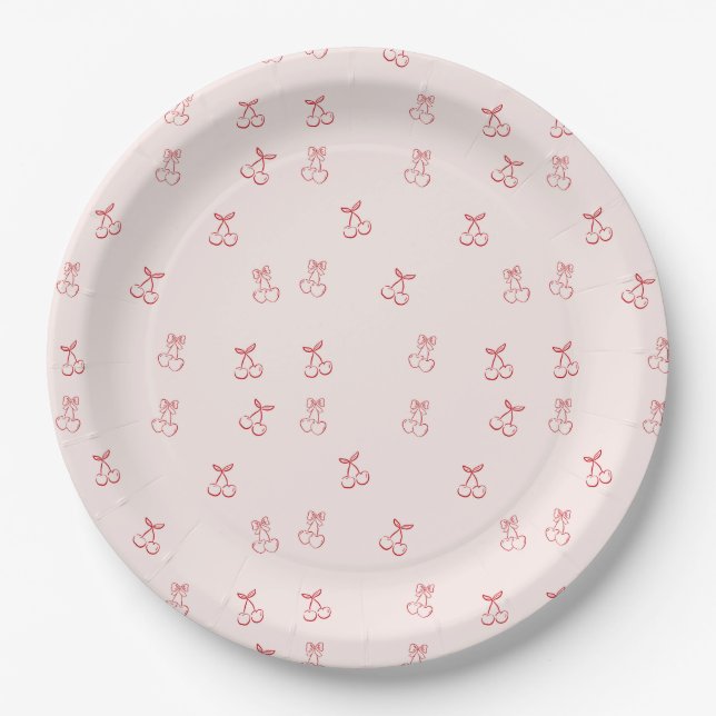 Cherry Outline Minimalism Paper Plates (Front)