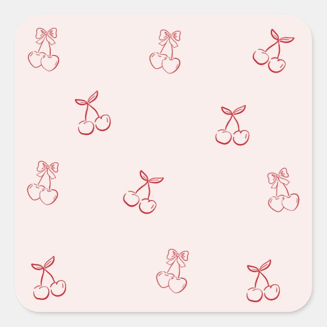 Cherry Outline Minimalism Square Sticker (Front)