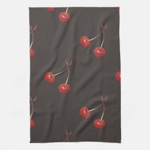 Cherry Pair Pattern Dark Chocolate Kitchen Towel