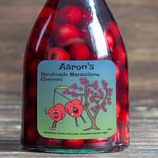 Cherry Pals Funny Cartoon Jam Pie and More Square Sticker (Creator Uploaded)