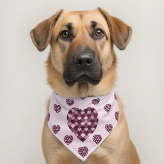 Cherry Passion Pink Square and Diamond Heart Pet Bandana Collar