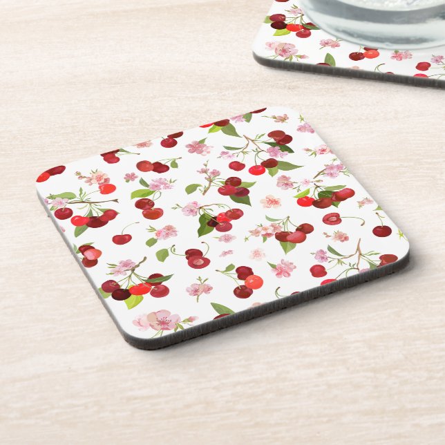 Cherry Pattern 1 Beverage Coaster (Left Side)