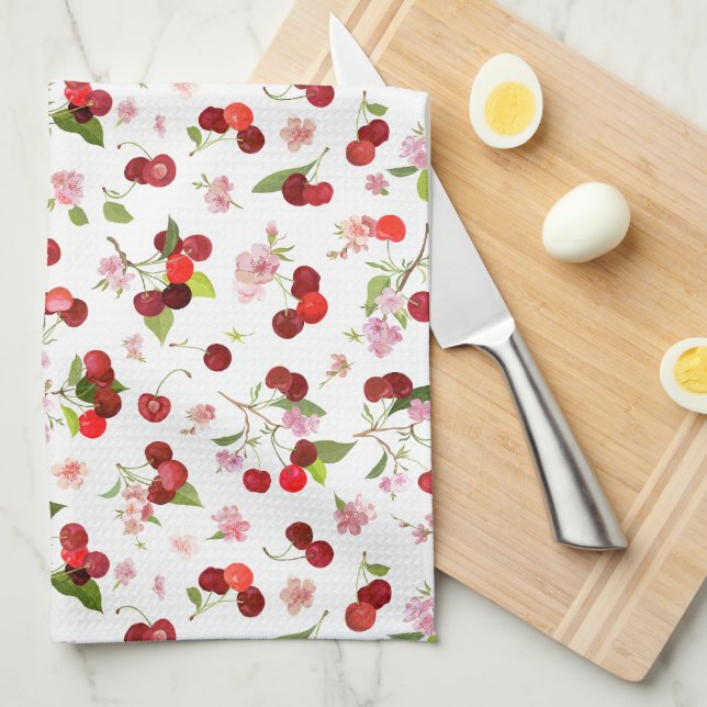 Cherry Pattern 1 Kitchen Towel (Quarter Fold)