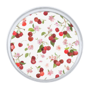 Cherry Pattern 1 Silver Finish Lapel Pin