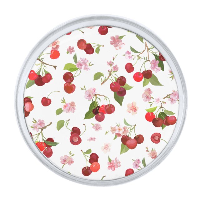 Cherry Pattern 1 Silver Finish Lapel Pin (Front)