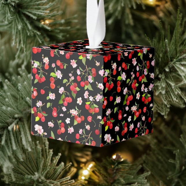 Cherry Pattern 2 Cube Ornament (Tree)