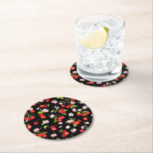 Cherry Pattern 2 Round Paper Coaster
