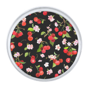 Cherry Pattern 2 Silver Finish Lapel Pin