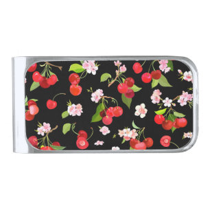 Cherry Pattern 2 Silver Finish Money Clip