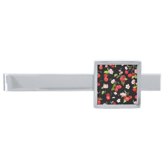 Cherry Pattern 2 Silver Finish Tie Bar (Front)