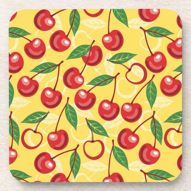 Cherry pattern drink coaster (Front)