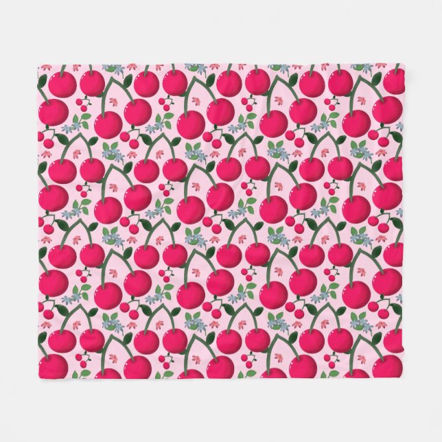 Cherry pattern  fleece blanket (Front (Horizontal))
