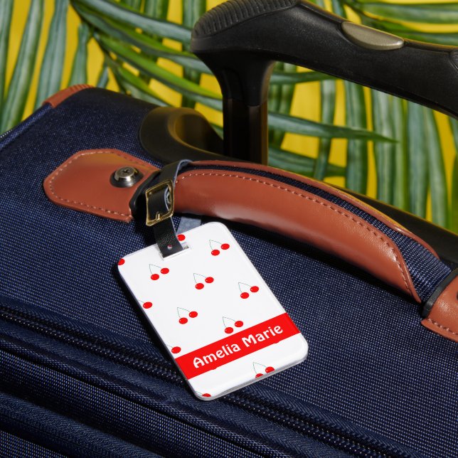 Cherry Pattern Fruit Personalize Luggage Tag (Front Insitu 1)
