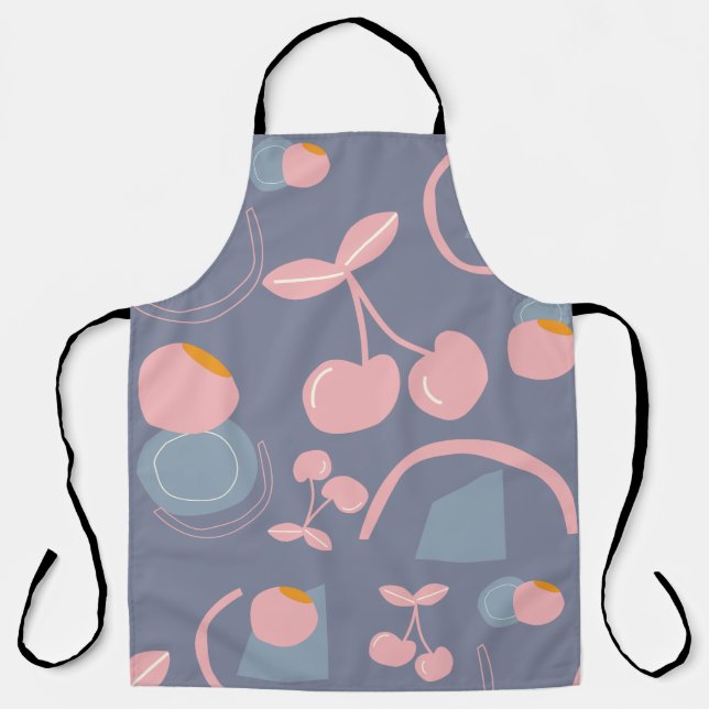 cherry pattern gray background apron (Front)
