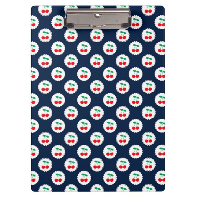 Cherry Pattern – Retro Fruit Gift & Decor Clipboard (Front)