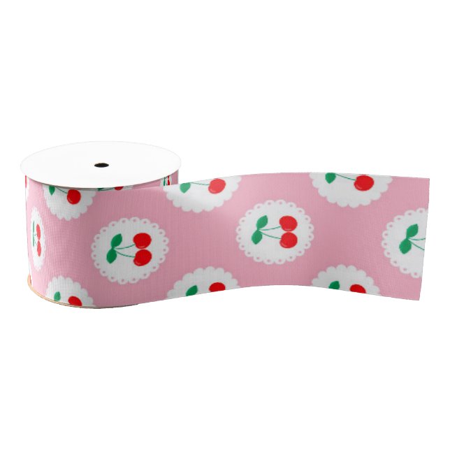 Cherry Pattern – Retro Fruit Gift & Decor Grosgrain Ribbon (Spool)