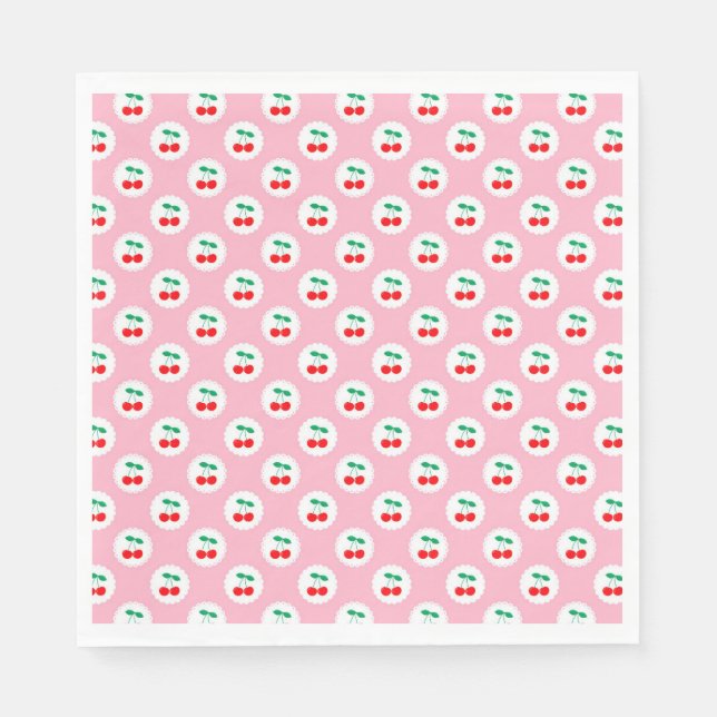 Cherry Pattern – Retro Fruit Gift & Decor Napkins (Front)
