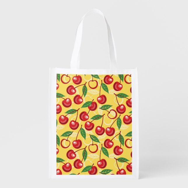 Cherry pattern reusable grocery bag (Front)