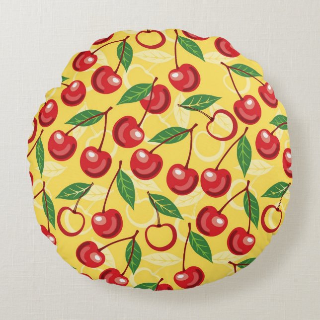 Cherry pattern round pillow (Front)