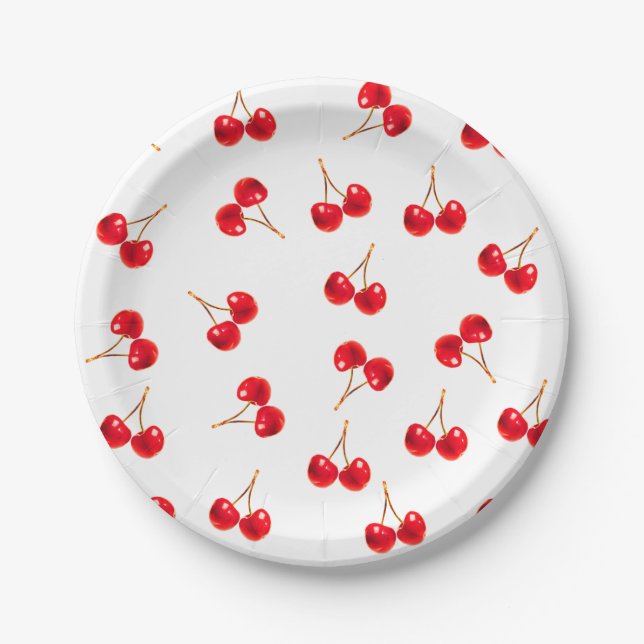 cherry pattern vivid color paper plates (Front)