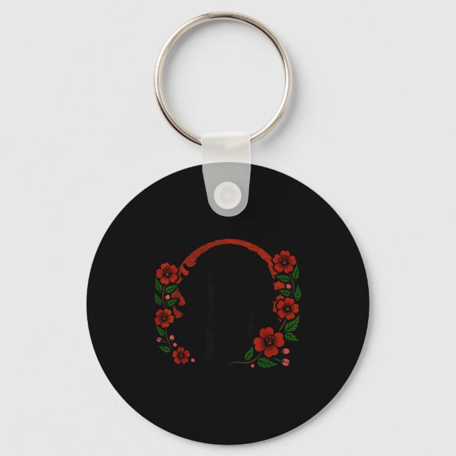 Cherry Pekingese Blossoms Floral Dog Japanese Smil Keychain (Front)