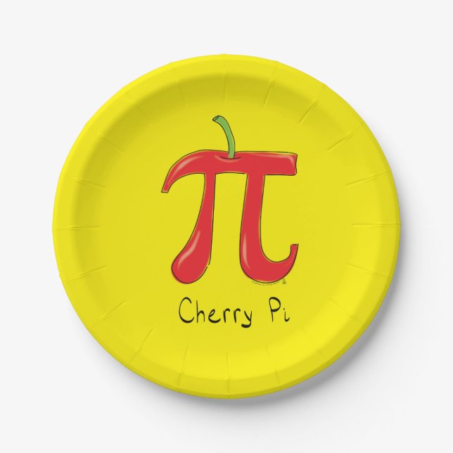 Cherry Pi Cute Math Pi Day Party Paper Plates (Front)