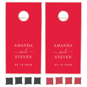 Cherry Picking Pink Couple Names with Wedding Date Cornhole Set