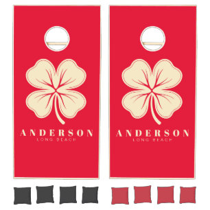 Cherry Picking Pink Four Leaf Clover with Name Cornhole Set