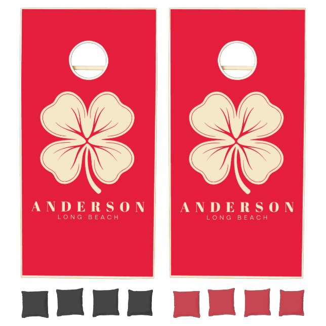 Cherry Picking Pink Four Leaf Clover with Name Cornhole Set (Set)
