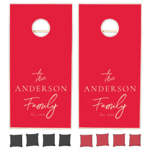 Cherry Picking Pink Hand Written Family Name Cornhole Set