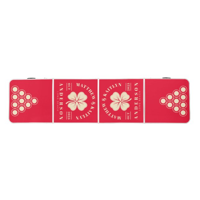 Cherry Picking Pink Irish Clover Wedding Crest Beer Pong Table (Top)