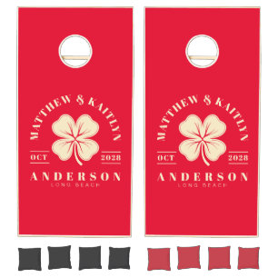 Cherry Picking Pink Irish Clover Wedding Crest Cornhole Set