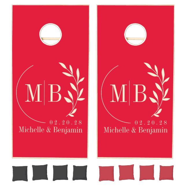Cherry Picking Pink Leaf Wedding Monogram Cornhole Set (Set)