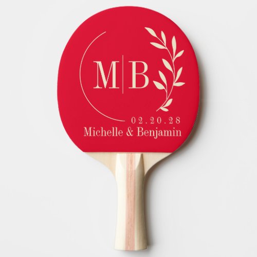 Cherry Picking Pink Leaf Wedding Monogram Ping Pong Paddle