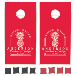 Cherry Picking Pink Pineapple Wedding Arch & Name Cornhole Set