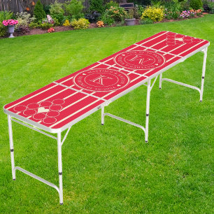 Cherry Picking Pink Striping Wedding MonogramHeart Beer Pong Table