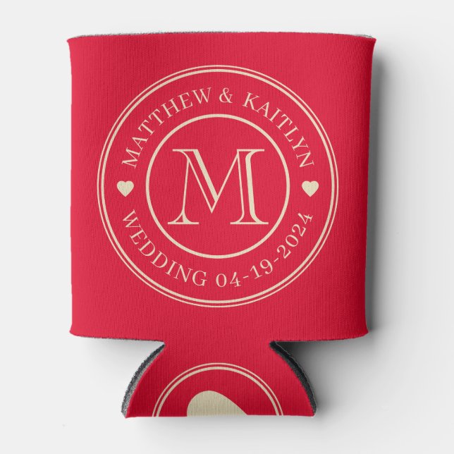Cherry Picking Pink Wedding Monogram Heart Can Cooler (Front)