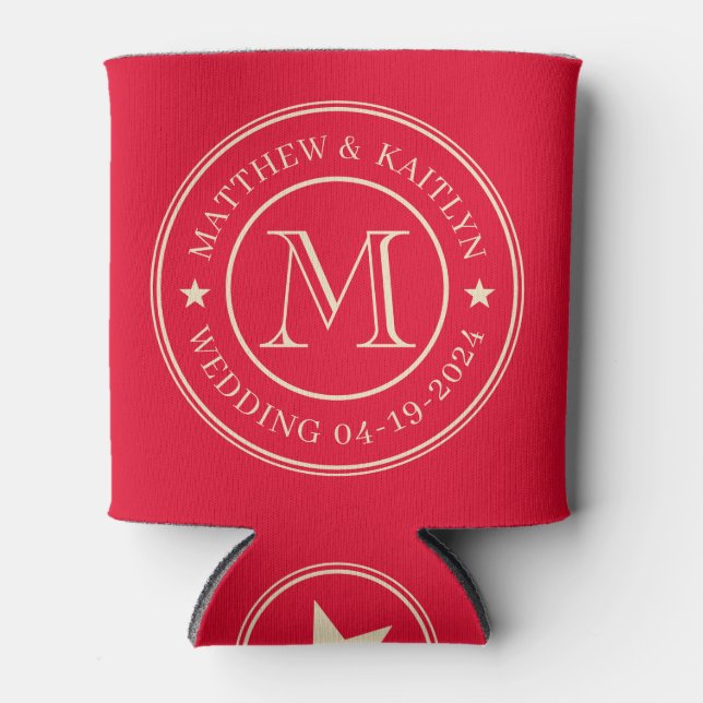 Cherry Picking Pink Wedding Monogram Star Can Cooler (Front)
