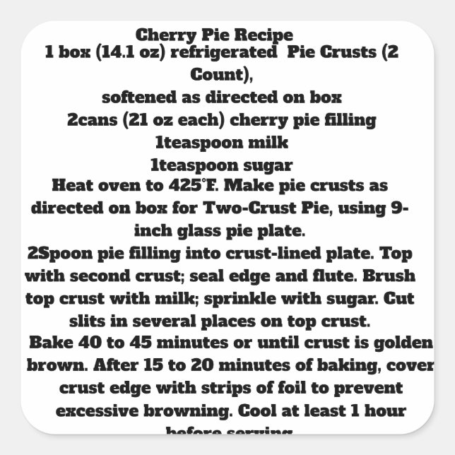 Cherry Pie recipe Labels (Front)