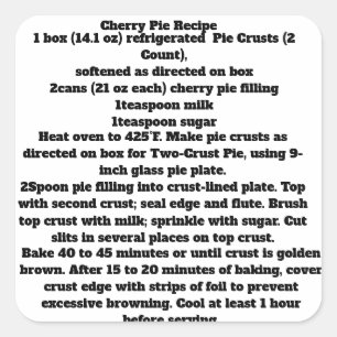 Cherry Pie recipe Labels