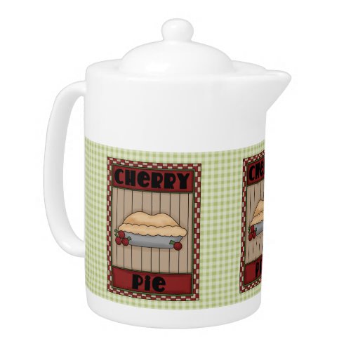 Cherry Pie with Green Checkered Background Teapot