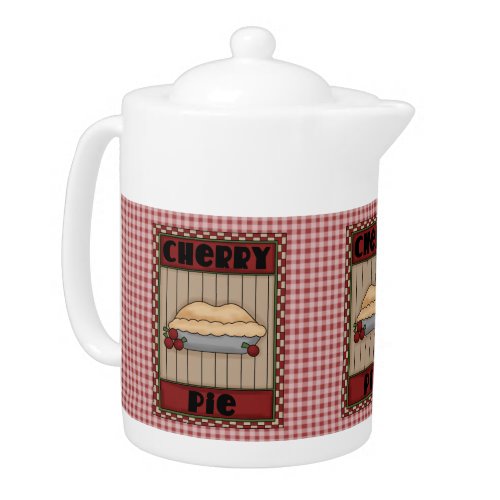 Cherry Pie with Red Checkered Background Teapot