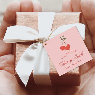 Cherry Pink and Red Girl 1st Birthday Thank You Favor Tags