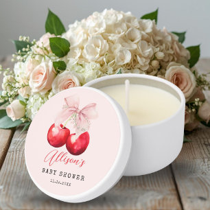 Cherry Pink Bow Baby Shower Girl Mini Candle Favors