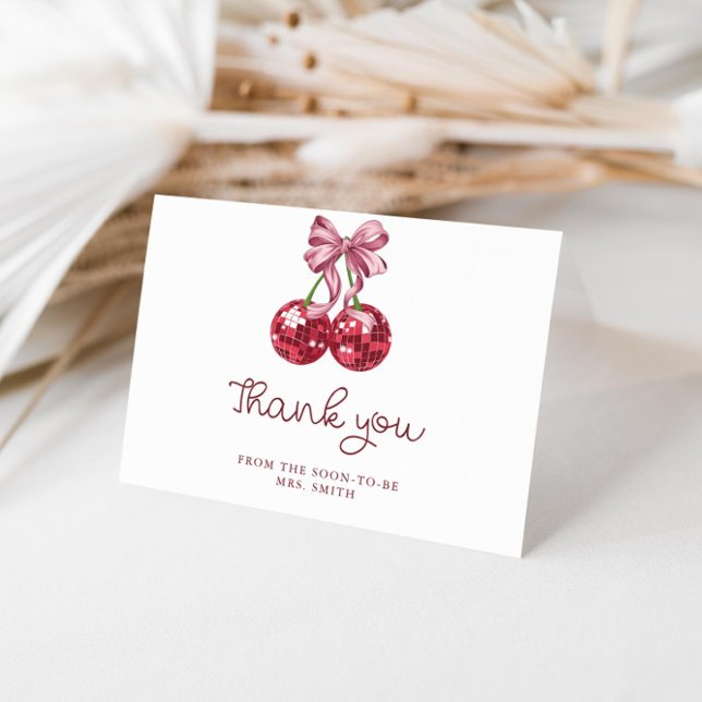 Cherry Pink Bow Bridal Shower Thank You  Card (Creator Uploaded)