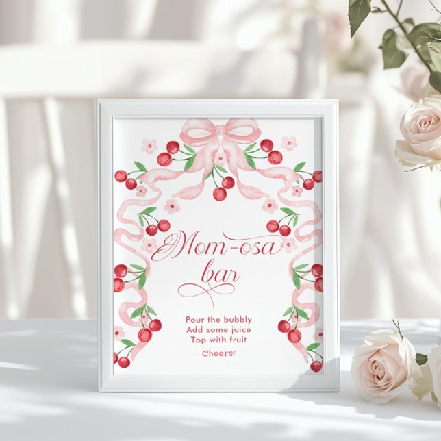 Cherry Pink Bow Momosa bar baby shower Poster (Creator Uploaded)