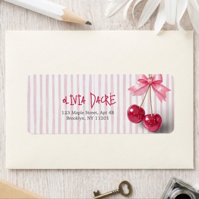 Cherry Pink Bow Red Summer Retro Shower Label (Creator Uploaded)